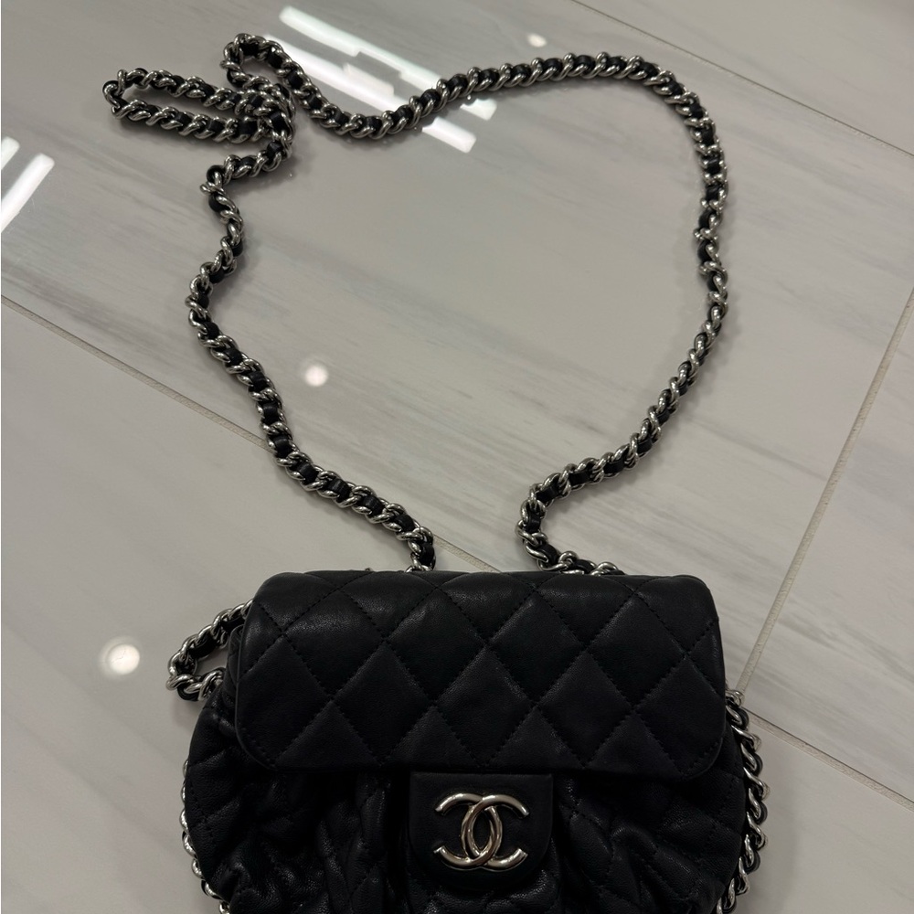Authentic Chanel Black Mini Flap Quilted Crossbody Bag with Chain